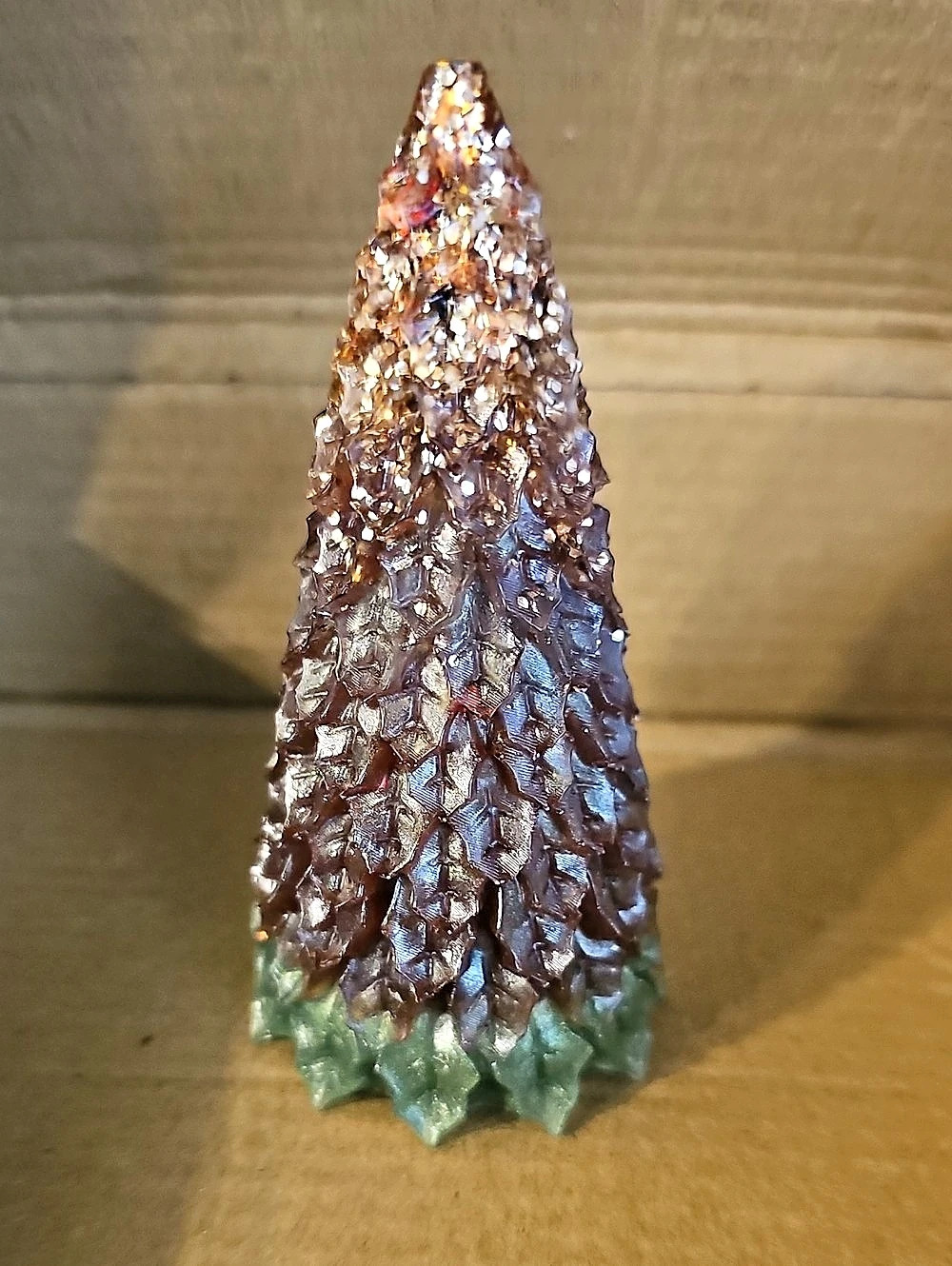 Hand Crafted 4" Green, Brown Resin Christmas Tree Figurine Decor